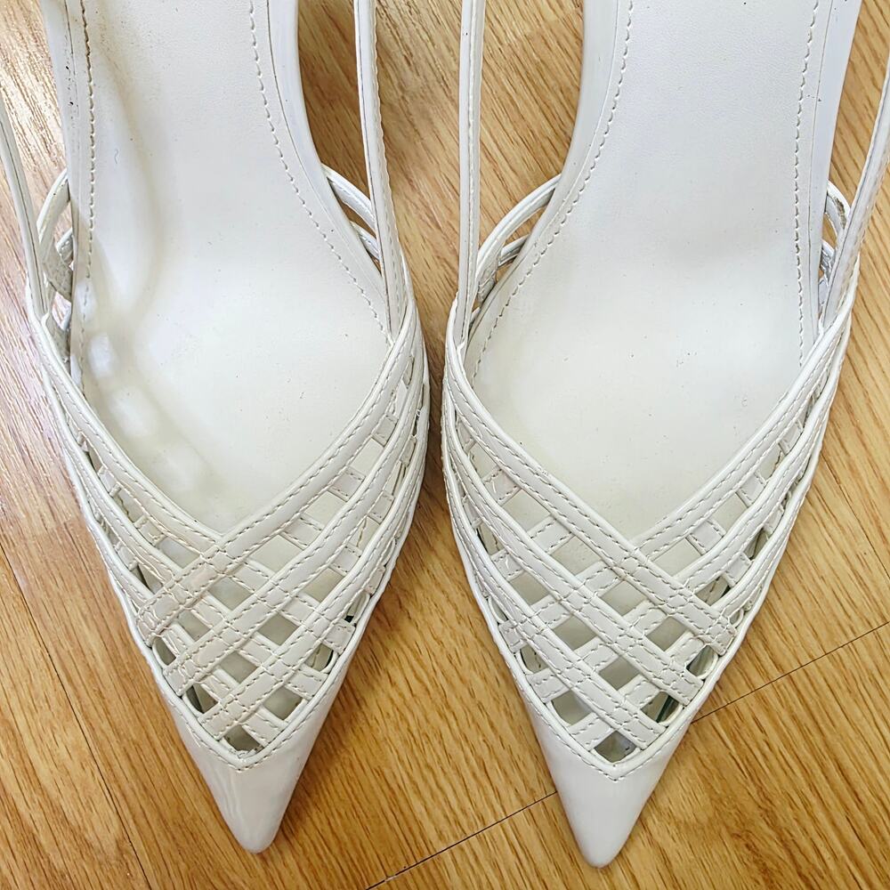 New Marc Fisher Heels 8.5M White Woven Pointed Toe Slingback Bridal Wedding - Picture 12 of 16